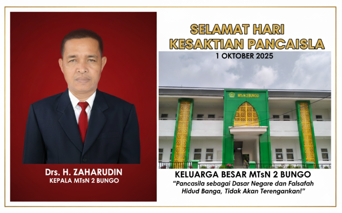 Kepala MTsN 2 Bungo Sampaikan Ucapan Selamat Hari Kesaktian Pancasila 1 Oktober 2025 Kepala MTsN 2 Bungo Sampaikan Ucapan Selamat Hari Kesaktian Pancasila 1 Oktober 2025