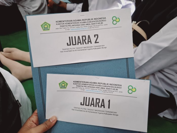 Cinta Al-Quran Berbuah Prestasi, MTsN 2 Bungo Raih Juara Tahfiz
