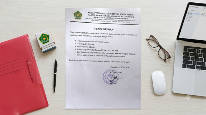 MTsN 2 Bungo Rilis Jadwal dan Syarat Daftar Ulang Siswa Kelas VIII Tahun Pelajaran 2026/2027