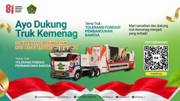 Truk Hias Kemenag Ramaikan Karnaval HUT ke-81 RI dengan Pesan Toleransi