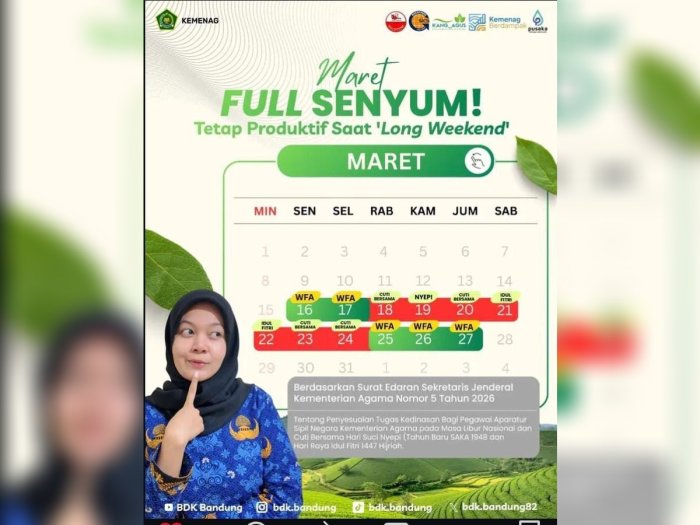 Kemenag Terbitkan Aturan WFA dan Libur Panjang Maret 2026: Tetap Produktif di Musim Libur