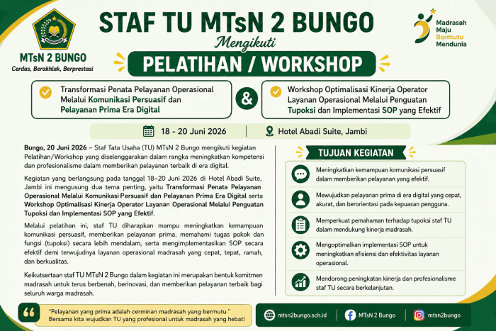 Staf TU MTsN 2 Bungo Ikuti Workshop Peningkatan Pelayanan Operasional di Era Digital