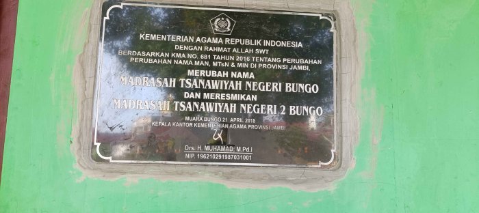 Prasasti Resmikan Perubahan Nama, MTsN 2 Bungo Tegaskan Identitas Baru Prasasti Resmikan Perubahan Nama, MTsN 2 Bungo Tegaskan Identitas Baru