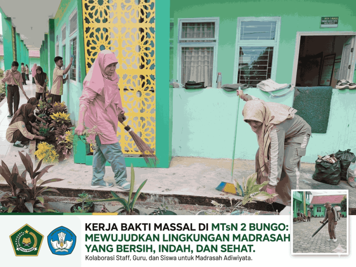 Wujudkan Lingkungan Sehat dan Nyaman, Guru dan Staf MTsN 2 Bungo Kompak Gelar Aksi Bersih Lingkungan